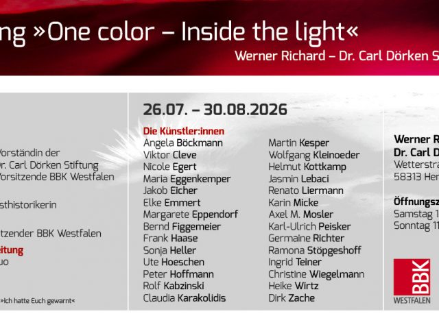26.7. – 30.8.2026 „ONE COLOR – INSIDE THE LIGHT“ | BBK Westfalen, Dörken Stiftung